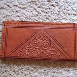 Soft Brown Leather Embossed Check Book/Wallet